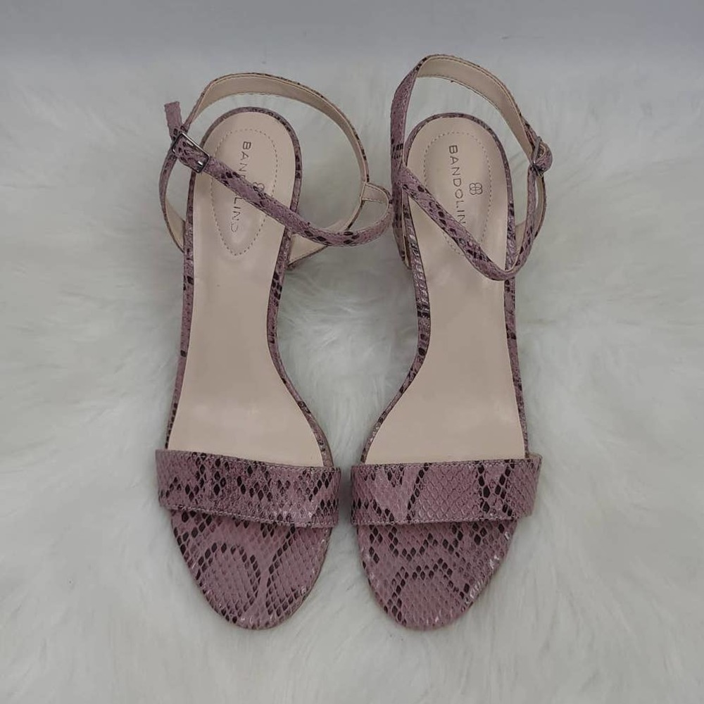 Bandolino Mauve Snakeskin Block Heel Sandals - Picture 3 of 7